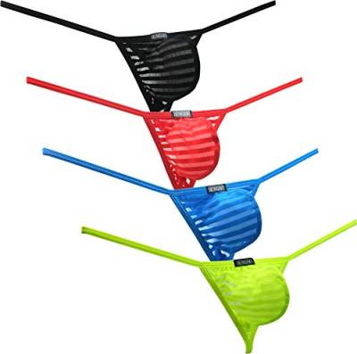 iKingsky Durchschauen Herren Strings Aiedrigen Taillen Männer Unterwäsche Tanga Sexy Ausbuchtung Unterhose (Small, 4er Pack) von iKingsky