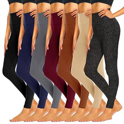 iceROSE 7er-Pack Leggings für Damen, hohe Taille, weiche Sommer-Leggings, schwarze Yogahose für Workout, Laufen, Mutterschaft von iceROSE