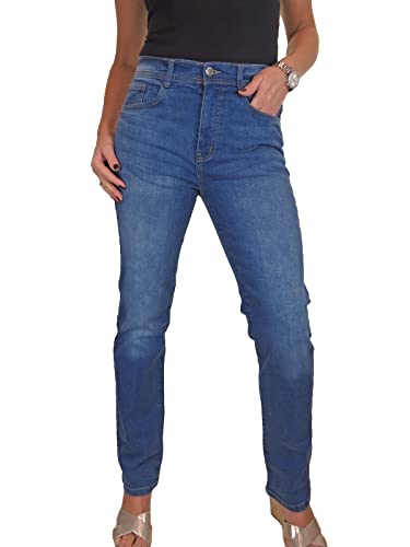 icecoolfashion Damen Stretch Jeans Mit Geradem Bein Verblasstes Mittelblau 34-48 (46) von icecoolfashion