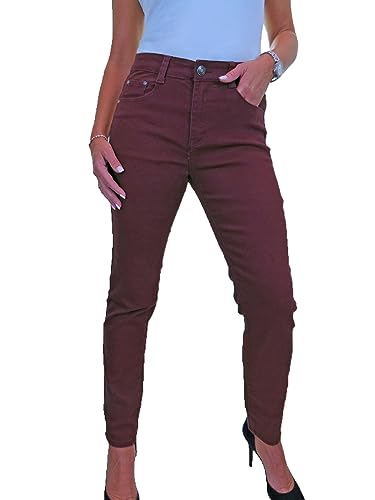 icecoolfashion Damen Stretch-Jeans Mit Hoher Taille Bordeaux Rot 36-48 (46) von icecoolfashion