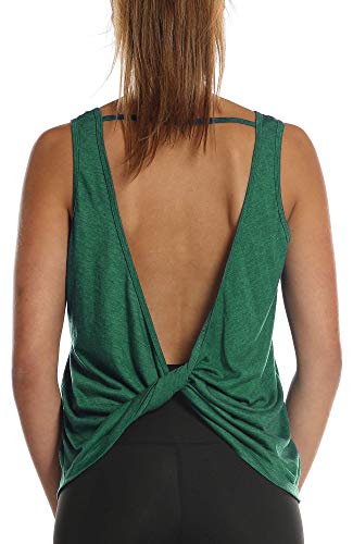 icyzone Damen Sport Tops Rückenfrei - Ärmellose Yoga Gym Oberteil Shirt Fitness Tank Top (S, Army) von icyzone