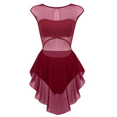 iiniim Damen Ballettkleid Ballettanzug mit Asymmetrisch Rock Ballett Trikot Tanzkleid Latein Gymnastik Turnanzug Tanzkleidung XS-XL Weinrot S von iiniim