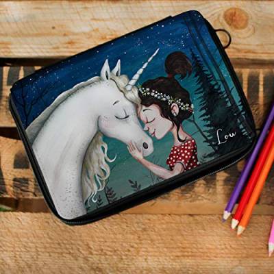 Gefüllte Federtasche Einhorn mit Mädchen Schulstart Federmappe individuelles Federmäppchen & Namen Wunschnamen fm220 ilka parey wandtattoo-welt® von ilka parey wandtattoo-welt