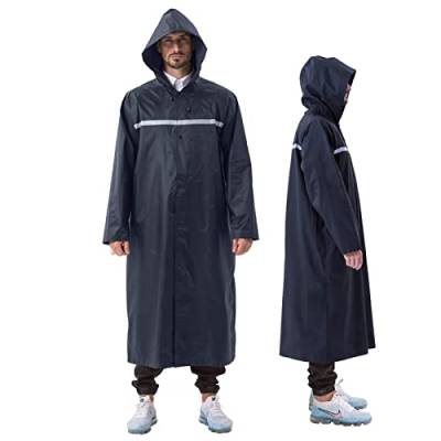 iOutdoor Products Premium Regenponcho, 100% Wasserdicht Regenjacke mit Kordelzughauben/Reißverschluss/Knopf/Reflexstreifen/Aufbewahrungstasche, Weich, Abriebfest, Reißfest, Marine, 3XL(181-190 CM) von ioutdoor