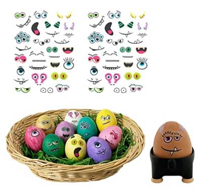 Eier Tattoos/Eier Aufkleber - 2 Bögen Eier Sticker - Osterei, Eierfärben, Osterdeko, Eierfarbe, Eier färben (Monster Gesichter) von itsisa