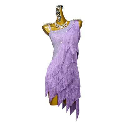 kzytamz Kleider Für Latein-Tanzwettbewerbe Quasten Tango Professionelle Damen Tanzkleider Standard Cha Cha Performance Tanzkleid Für Samba Rumba Luxus (M,Purple) von kzytamz