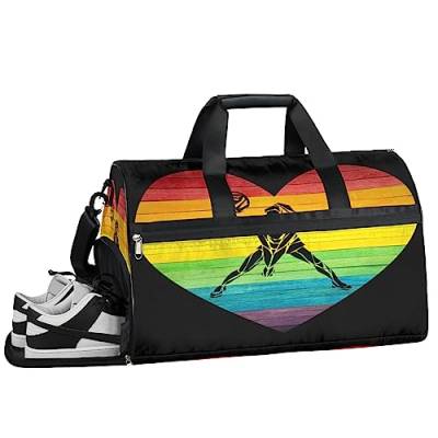 Rainbow Heart Valleyball Player Gym Duffle Bag for Women Men with Shoes Compartment Travel Weekender Waterproof Sports Bags Wet Pocket Large Overnight Toiletry Yoga Bag, von lakefvgk