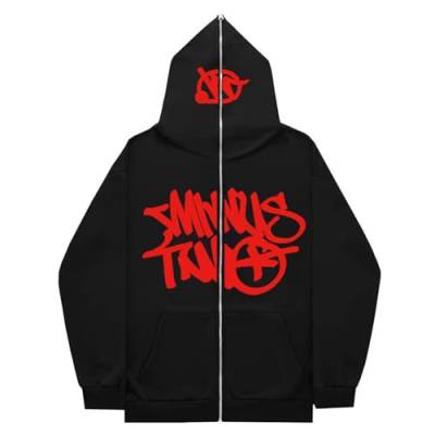 Minus Two Zipper Hoodie Y2K | Oversized Hoodies Tracksuit Y2K Herren | Hip Hop Paare Pullover Sportbekleidung | Streetwear Trainingsanzüge mit Taschen und Buchstaben, Durchgehendem Reißverschluss von leryveo