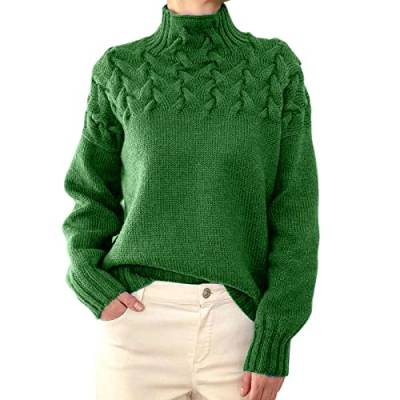 luohaibell Damenpullover, locker, weicher Strick, langärmlig, Rollkragen, Langarm, schick, elegant, Damenpullover, Rollkragen, grün, Medium von luohaibell