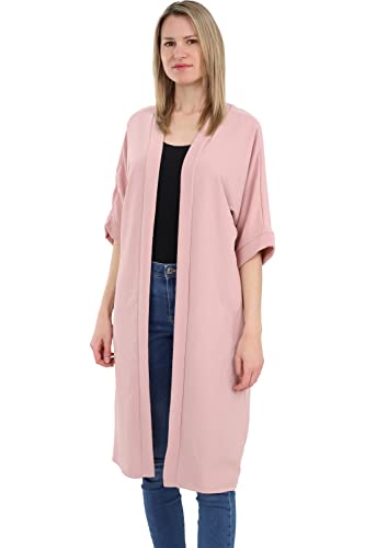 Malito - Damen Kimono - Cardigan für den Sommer - Tunika Poncho Blazer für den Alltag - Strand Party Bikini Cover Up Basic 2342 (Größe: 34-42 Altrosa) von malito more than fashion