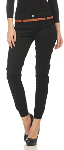 Malito Damen Chino Hose inkl. Gürtel | Stoffhose mit Stretch | lässige Freizeithose | Skinny - elegant 5396 (schwarz, XL) von malito more than fashion