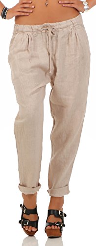 Malito Damen Hose aus Leinen | Stoffhose in Unifarben | Freizeithose für den Strand | Chino - Jogginghose 6816 (beige, XL) von malito more than fashion