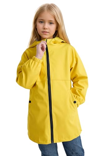 maoo garden Mädchen Regenjacken Kinder wasserdichter Regenmantel leichtes Blumenfutter Frühling Windbreaker 2112 gelb 13-14Y von maoo garden