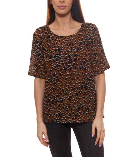 minimum Elvire Blusen-Shirt modische Damen Rundhals-Bluse mit Animal-Print Braun von minimum