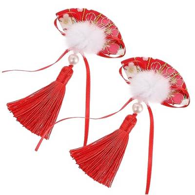 minkissy 1 Paar Überbackene Quaste Haarspange Chinesische Haarschmuck-haarspange Kopfschmuck Für Das Neue Jahr Haarspange Mit Gewellter Quaste Weihnachtsdeko Hanfu Paar-clip Stoff Kleinkind von minkissy