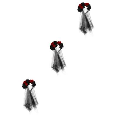 minkissy 3St Haarschmuck für Damen halloween haarreif Rosenblumenkrone Spitzenschleier gotisches Blumenstirnband Abendkleid Brautkleid Kopfbedeckungen für Stirnband aus Gaze bilden von minkissy