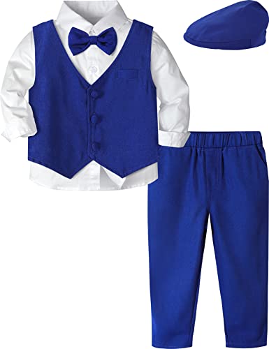 mintgreen Baby Anzug Junge, Hochzeit Taufe Smoking Gentleman Outfits mit Kappe, Blau, 3-4 Jahre, 110 von mintgreen
