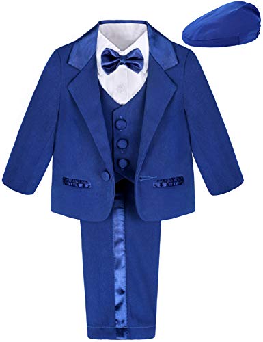 mintgreen Baby Anzug Junge, Smoking Formal Hochzeits Outfit mit Hut, Königsblau, 6-9 Monate von mintgreen