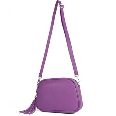 modamoda de - T238 - ital. Damen Umhängetasche Leder Medium, Farbe:Purple von modamoda de