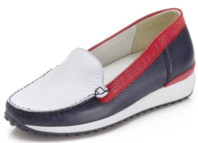 Waldläufer Slipper aus weichem Hirschleder, Schuhgröße 3 1/2, Blau-Weiss-Rot von mydeer