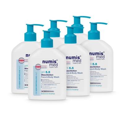 numis med Flüssigseife Waschlotion ph 5.5 für empfindliche Haut - Körperlotion 6x 200 ml, 6-tlg. von numis med