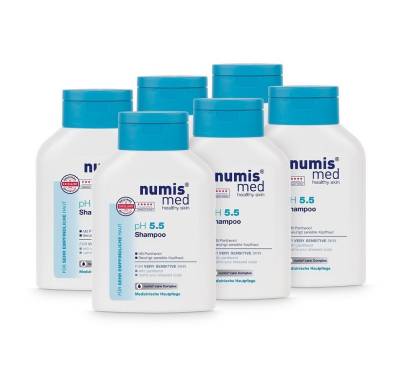 numis med Haarshampoo Haar Shampoo ph 5.5 für empfindliche Haut - Haarshampoo vegan 6x 200ml, 6-tlg. von numis med