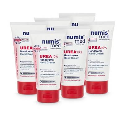 numis med Handcreme Handcreme 10% Urea für trockene Hände - Hand Creme vegan 6x 75 ml, 6-tlg. von numis med
