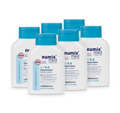 numis med Körperlotion Bodylotion ph 5.5 für empfindliche Haut - Körperlotion vegan 6x 200 ml, 6-tlg. von numis med