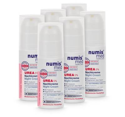 numis med Nachtcreme Nachtcreme 5% Urea - vegane Gesichtscreme - Gesicht Creme 6x 50 ml, 6-tlg. von numis med