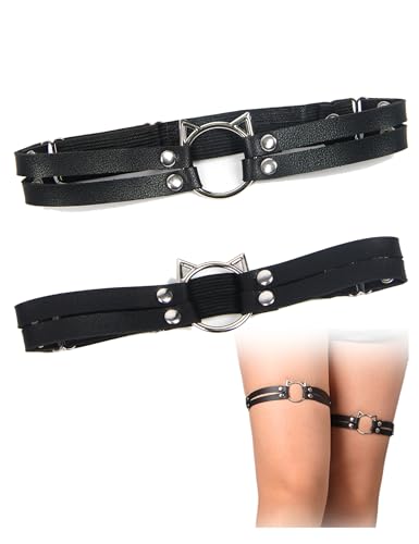 ohyeahlady Kunstleder Strumpfband Schwarz 2PCS Bein Strapsbänder Gürtel Sexy Gothic Accessoires Verstellbare Oberschenkel Ring Punk Harness Srumpfhalter Hochzeit Einheitsgröße von ohyeahlady