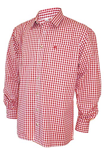 Unbekannt Trachtenhemd Karo Trachten-Pfoadl Karohemd rot kariert Trachten-Hemd Herrenhemd Tracht Jagd Herren Freizeithemd Langarm zur Lederhose S-6XL 37-54cm Halsweite, Größe:3XL von Unbekannt