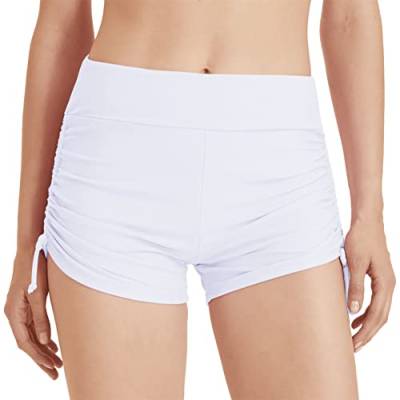 outfit spring Damen Badeshorts Badehose Kurze Schnell Trocknend Boardshorts Hohe Taille Gummibund Schwimmshorts Schwimmhose Bikinihose mit Taschen für Sommer Strand Wassersport M Zeichenfolge Weiß von outfit spring