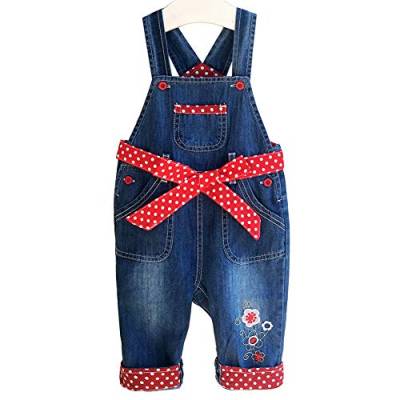 Peacolate 3M-3Jahre Säugling Baby Mädchen Denim Overall Bestickter Latzhose Jeanshose mit Rotem Gürtel(12-18m, Rot) von Peacolate