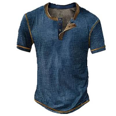 Hemd Herren Langarm/Kurzarm Henley Shirt Männer Freizeithemd Vintage Casual Leicht Baumwolle Slim Fit T-Shirt (Marine, XL) von pvucpot