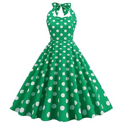 pvucpot Damen 50er Jahre Kleid Vintage Cocktailkleid Neckholder 1950er Rockabilly Petticoat Kleid (01 Grün, XL) von pvucpot