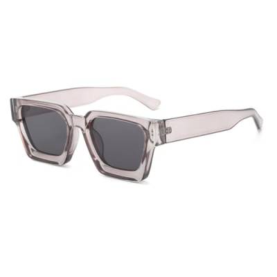 qinqilanqi-S Vintage Rectangle Sunglasses for Women Men Retro Chunky Square Large Thick Frame Glasses UV400 Protection(Transparent Grey/Grey) von qinqilanqi-S