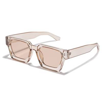 qinqilanqi-S Vintage Rectangle Sunglasses for Women Men Retro Chunky Square Large Thick Frame Glasses UV400 Protection(Transparent Tea/Tea Brown) von qinqilanqi-S