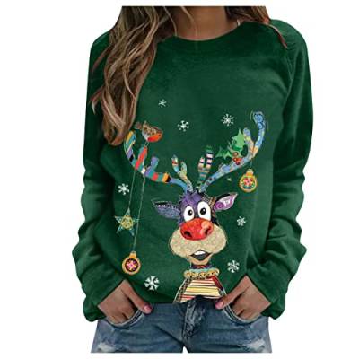 2023 Weihnachtspullover Damen Lustig Rentier Elfe Langarm Oberteile Weihnachtspulli Herbst Winter Rundhals Langarmshirt Pullover Christmas Print Pulli Jumper Weihnachten Sweatshirt Top von riou