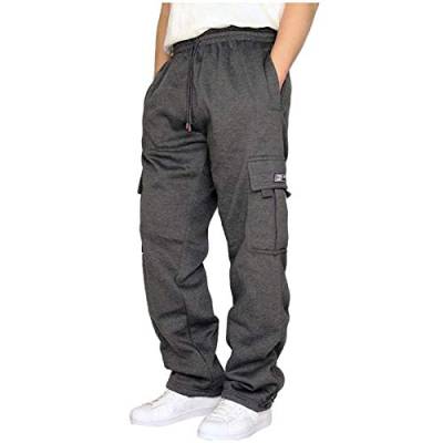 riou Jogginghose Herren Baumwolle Offener Beinabschluss mit Taschen Breite Beine Jogger Cargo Hose Sporthose von riou