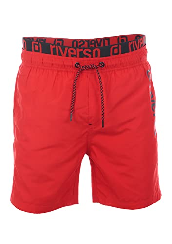 riverso Badehose Herren Regular Fit RIVBobby Badeshorts Sporthose Schwimmhose Shorts Kurze Hosen Print Elastischer Bund Rot XXL, Größe:XXL, Farbe:Cherry Red-Black von riverso