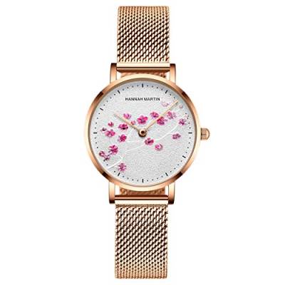 rorios Damen Uhr Analog Quarz Armbanduhr Blumenmuster Zifferblatt mit Edelstahlarmband Wasserdicht Mode Uhr für Mädchen von rorios
