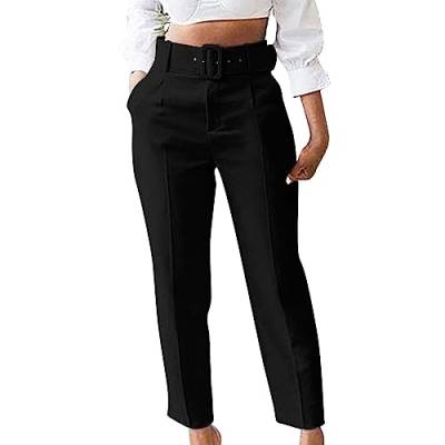 Sommerhosen Damen 7/8 Leichte Baggy Hose Mit Weitem Bein Business Hose Sommer Luftige Hose Damen Elegante Gerade Bein Anzughose Mit GüRtel Solide Hohe Taille Lose Mode Cargo Hose von routinfly