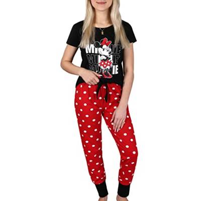Minnie Mouse Disney Kurzarm-Baumwollpyjama für Damen Schwarz und Rot mit Tupfen XL von sarcia.eu