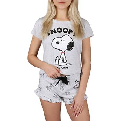 Snoopy Grauer Sommerpyjama für Damen, Kurze Ärmel, Baumwolle, Rüschen M von sarcia.eu