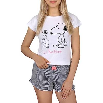 Snoopy und die Peanuts gestreift, Kurzarm Mädchen-Pyjama für den Sommer, weiß-dunkelblau 13 Jahre von sarcia.eu