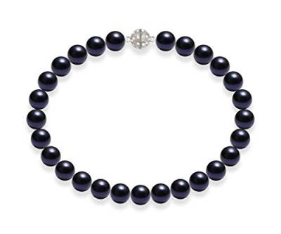 Schmuckwilli Perlenkette für Damen - 50cm Länge mit 16mm großen blauen runden Mallorca Perlen - Elegante Muschelkernperlen Kette für jeden Anlass von Schmuckwilli