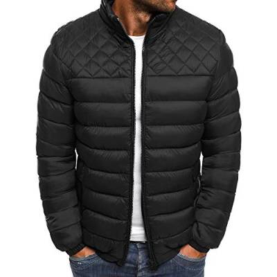 seiveini Winterjacke Herren Warm Gefüttert Übergangsjacke Leicht Steppjacke Sportlich Langarm Daunejacke Ohne Kapuze Outdoorjacke Fahrradjacke Trainingsjacke für Männer A Schwarz L von seiveini