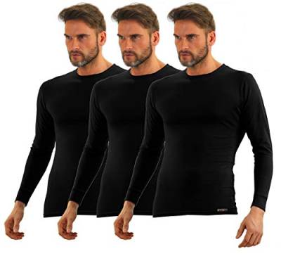 sesto senso Herren Langarm Unterhemden Baumwolle 3er Pack Funktionsunterhemd mit Rundhalsausschnitt Schwarz 4XL 3 Black von sesto senso