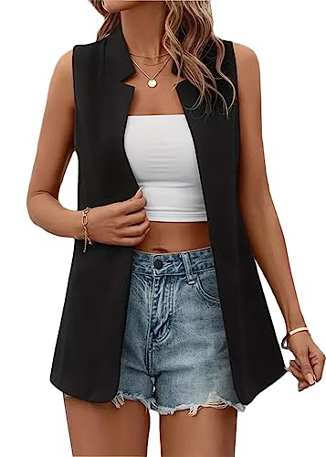 shownicer Blazer Damen Sportlich Weste Mantel Offene Ärmellos Sommerjacke Arbeitsbüro Jacken Freizeit Business Jacke Cardigan Dünn Anzugjacke A Schwarz XL von shownicer