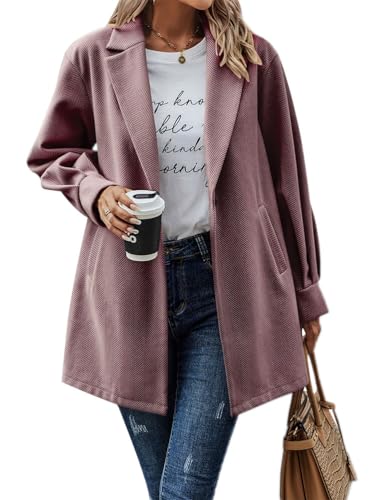 shownicer Damen Blazer Jacke Lang Elegant Übergangsjacke Langarm Cardigan mit Taschen und Knopf Freizeitblazer Herbst Winter Büro Jacke Business Bolero A Weinrot S von shownicer